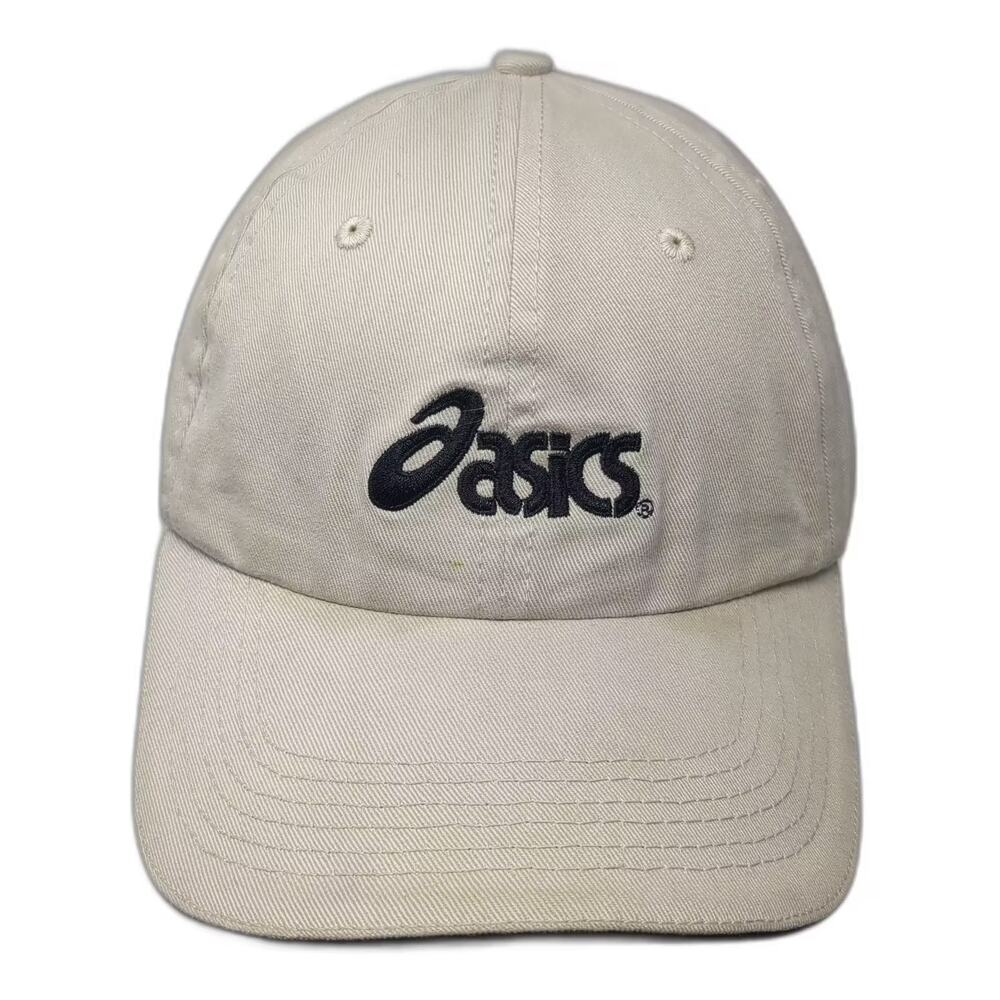 ASICS Beige Baseball Cap Black Embroidered Solid Cotton Adjustable Hat One Size